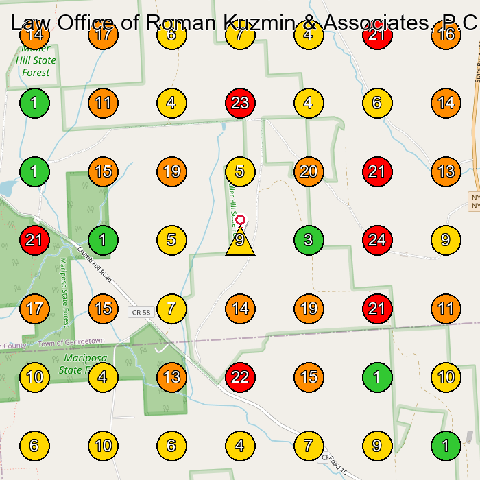 Law Office of Roman Kuzmin & Associates, P.C. Legal Services GeoGrid ranking map for None
